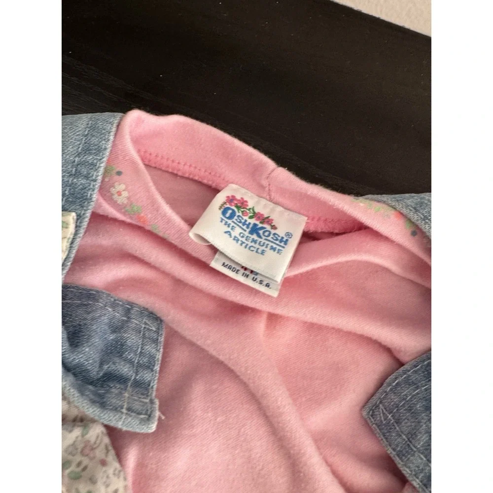 Vintage OshKosh B'Gosh Vestbak Denim Bubble Overalls Floral Trim Baby 4T Shirt